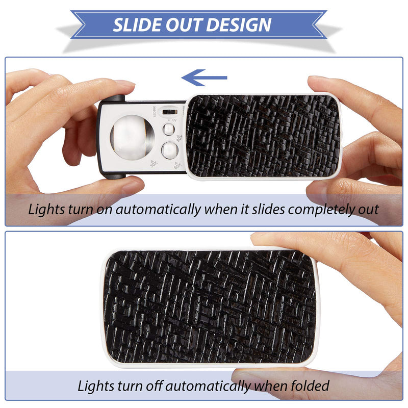 [Australia] - 2 Pieces Jewelers Magnifying Glass 30X 60X 90X Illuminated Eye Magnifier Jewelry Magnification Glass Loop with UV Black Light and Bright LED Light for Jewelry Diamond Gemstone Coin (Black) Black 