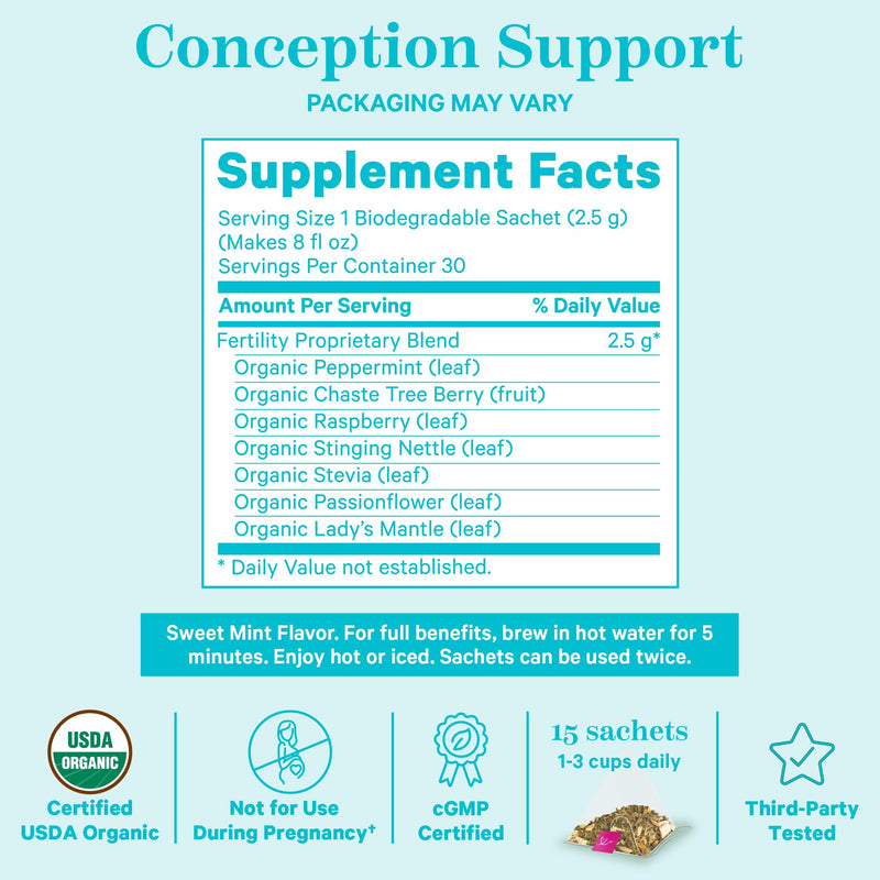 [Australia] - Pink Stork Organic Fertility Tea - Supports Conception for Her & Hormone Balance with Chaste Tree Berry (Vitex), Mint, and Red Raspberry Leaf - Hot or Iced - Caffeine Free - Sweet Mint, 15 Sachets 