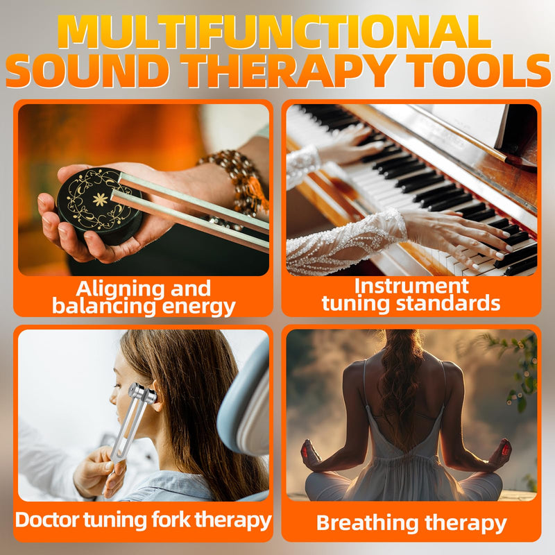 Tuning Forks for Healing(128Hz, 136.1Hz, 432Hz, 528Hz),Medical-Grade Weighted & Unweighted Tuning Forks Set with Vegan Leather Pouch &Activator, for Chakra/Sound Therapy/Yoga/Meditation