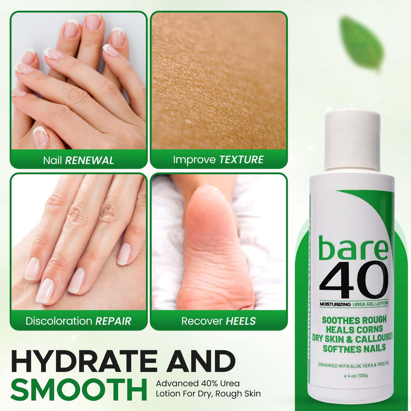 Professional Bare 40 Pro Urea lotion with 40% Urea Cream for feet | Urea Cream for Dry, rough skin, Hydrating & Exfoliating Formula for Dry, Enriched with Tea Tree Oil, Aloe Vera & Jojoba Beads