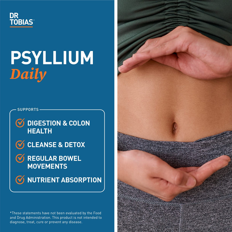 [Australia] - Dr. Tobias Psyllium Daily, Supports Healthy Bowel Movement, Psyllium Husk Capsules with Bentonite Clay, Flaxseed & Natural Ingredients, Daily Fiber Supplement in Support of Colon Health, 180 Capsules 