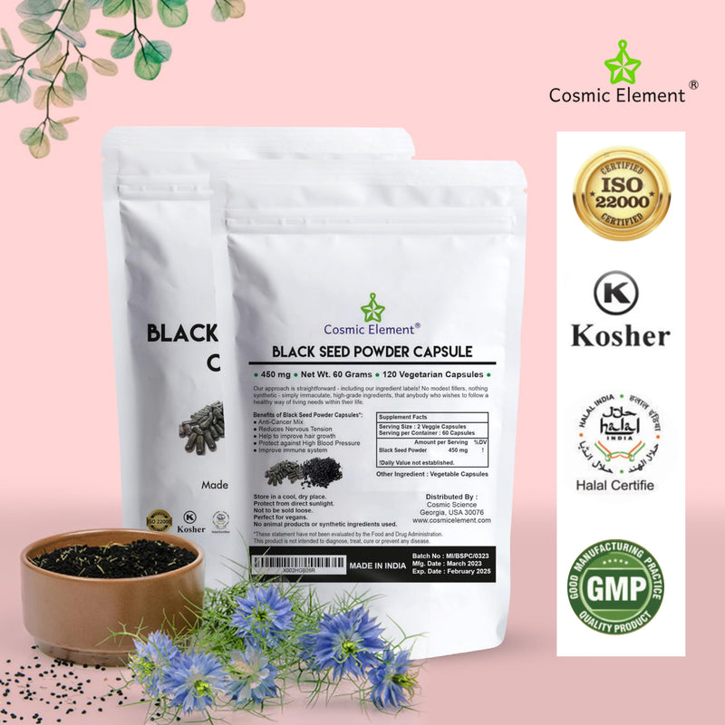 [Australia] - 100% Pure Black Seed Powder Capsules Organic - Vegan Nigella Sativa 450mg Black Cumin Seeds per Serving for Health - 120 Capsules 120 Count (Pack of 1) 