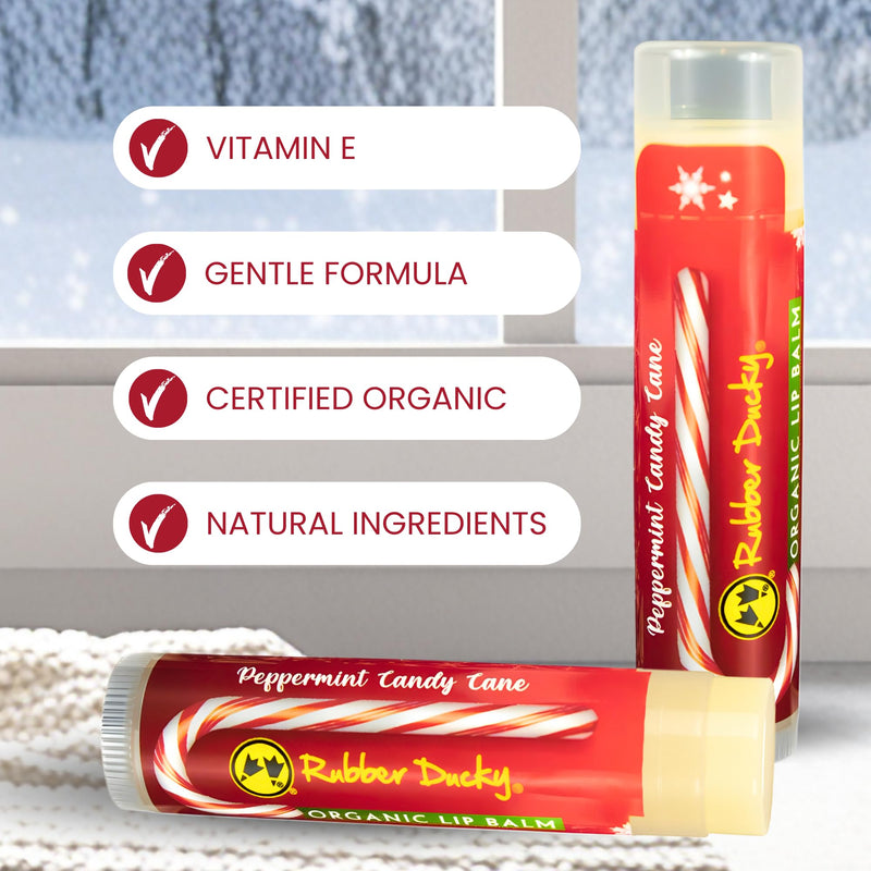 Rubber Ducky Hydrating Lip Balm for Men & Women - All Natural, Nourishing & Moisturizing Lip Balm Stick with Peppermint Oil, Vitamin E, Sunflower Oil & Beeswax - Lipcare for Dry Cracked Lips - 3 Pack Candy Cane