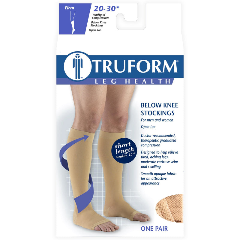 [Australia] - Truform Short Length 20-30 mmHg Compression Stocking for Men and Women, Reduced Length, Open Toe, Beige, Large Beige (Open Toe) Large (1 Pair) 