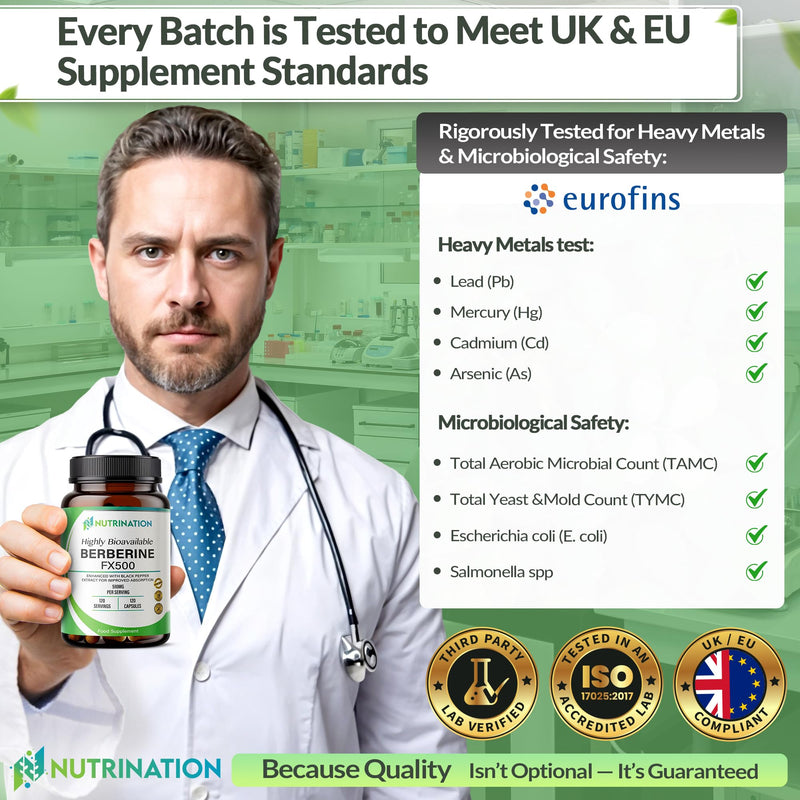 Berberine high Strength Supplement-510Mg Per Capsule- 4 Months Supply -120 Vegan Capsules 98% Pure Berberine HCL with Black Pepper Extract for Improved Absorption- Non-GMO-lab-Tested