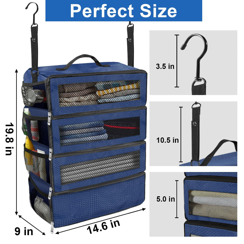 Olosar Suitcase Organizer, Travel Luggage Organizer Portable Hanging Travel Shelves Collapsible Hanging Packing Cubes for Carry on Suitcase Medium Navy blue-M