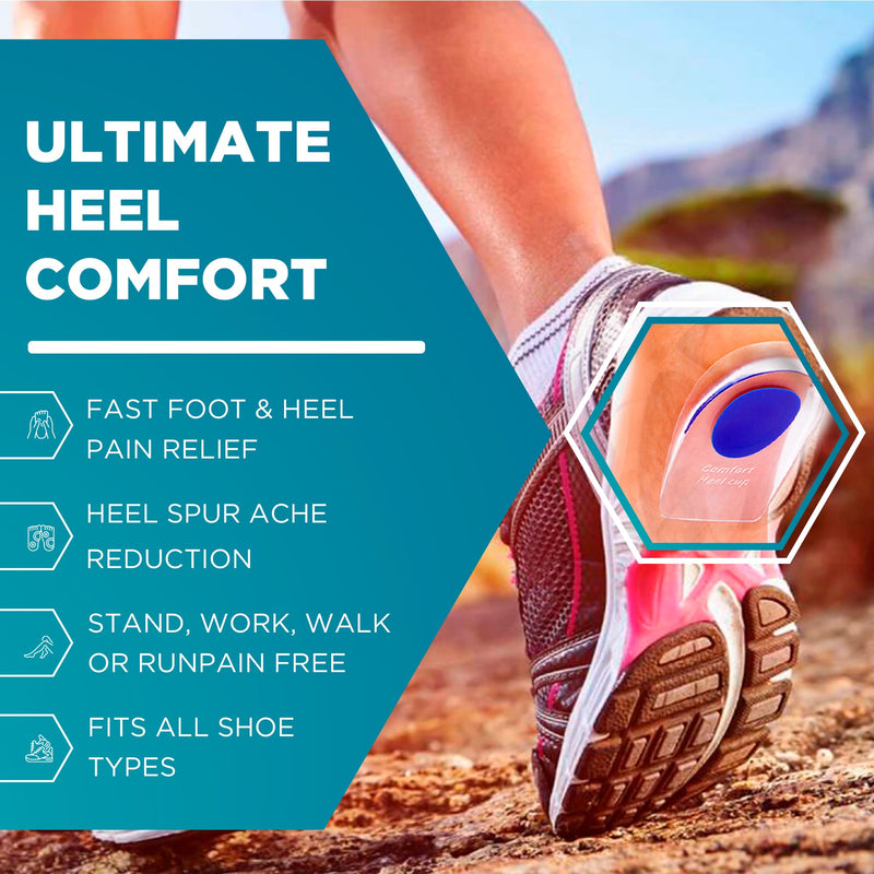[Australia] - Gel Silicone Heel Cups/Pads - 2 Pack Heel Lifts for Achilles Tendonitis, Shoe Wedge Inserts for Plantar Fasciitis, Sore Heel, Bone Spur, Foot Pain Relief Support, Comfort Cushion Insoles for Women/Men 1 Pair Blue Size M (Men 4.5-9.5, Women 6-11) 