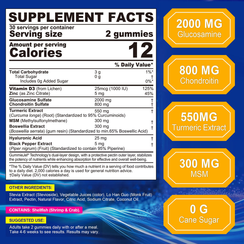 NEVISS Glucosamine Chondroitin Gummies with MSM & Turmeric, Sugar Free | Extra Strength Glucosamine Supplement with Boswellia, Hyaluronic Acid, Vitamin D3 & Zinc, Pineapple Flavor, 120Cts 60 Count (Pack of 2)