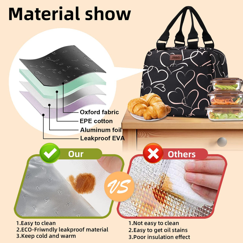 [Australia] - PBRO Insulated Lunch Bag for Women,Reusable Lunch Tote with Adjustable Shoulder Belt,Cute Love Heart Portable Lunch Box Cooler Bag,Perfect for Adult Girls Travel Picnic,Office,Working -Rose Gold Medium 