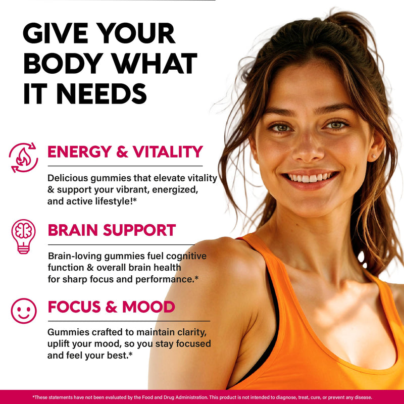 Vitamin B-Complex Gummies for Women & Men - Full B Complex & B12 - 60 Gummy | Vitamin B12, B1, B2, B3, B5, B6, B7 & B9 with Vitamin C & Choline - Energy, Brain & Mood - Natural Berry Flavor, Vegan 60 Count (Pack of 1)