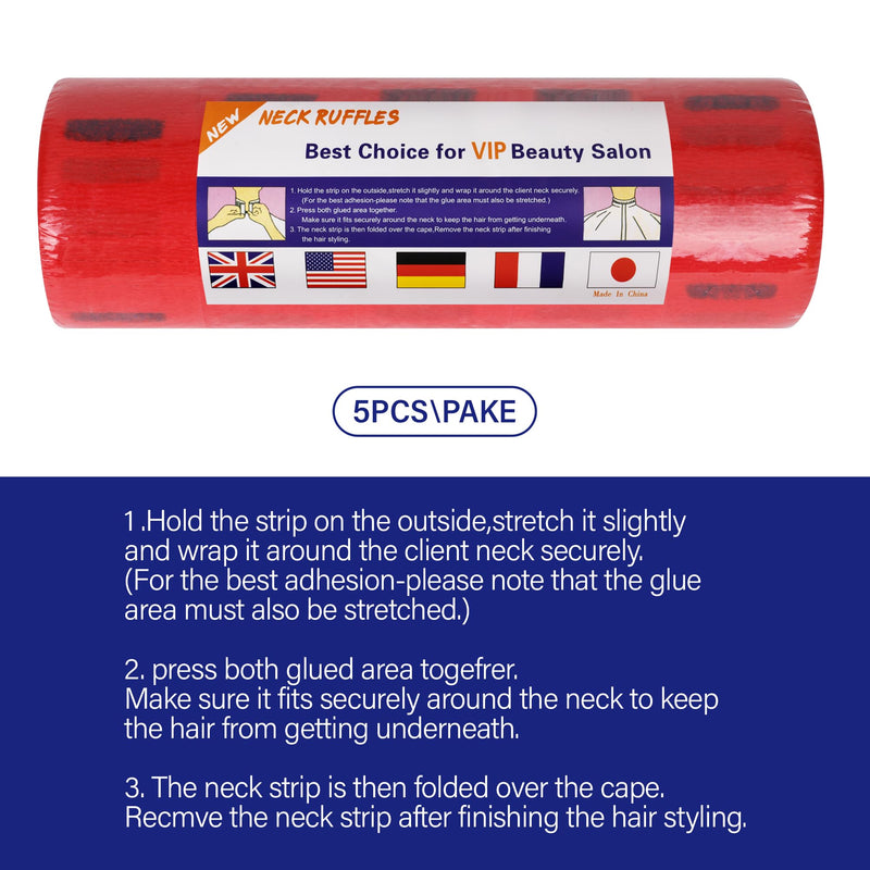 [Australia] - Stretchy Barber Paper Neck Strips - 5 Rolls & 500 Disposable Bands, Professional Hairdressing Accessory Tool Red 