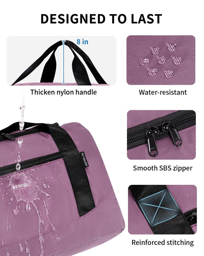 ECOHUB 16'' Personal Item Bag Mini Duffel Bag Small Travel Bag Underseat Carry on Bag for United Airlines Gym Bag for Women and Men Pink with shoulder strap