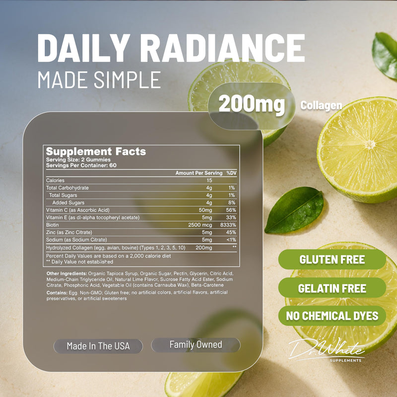 Hydrolyzed Collagen Gummies for Men & Women, Clinically Inspired, Types 1 2 3 5 10, Gluten-Free, Non-GMO, Gelatin-Free, 200mg per Serving, Lime Flavor (120 Gummies)