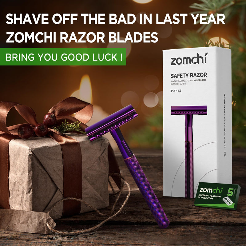 [Australia] - Double Sided Safety Razor for Men and Women with 5 Blades, Eco-Friendly Razor, Metal Razor with Exquisite Handle (Purple) Purple Razor 