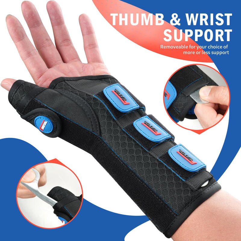 FEATOL Carpal Tunnel Wrist Brace Night Support, Thumb Spica Splint Right Hand for De Quervains Tenosynovitis, Tendonitis, Wrist Brace With Thumb Support-Medium/Large-Women & Men, Black Medium/Large(Pack of 1) Right Hand-Black Blue