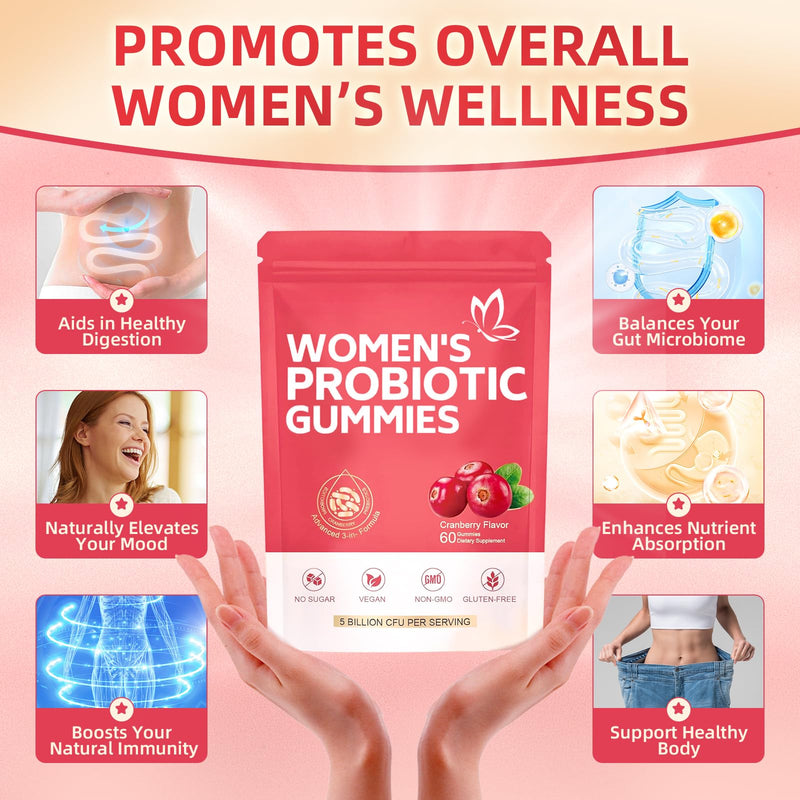 Probiotic Gummies for Women, Viginal Health Balance Gummies, Feminine Balance Gummy with Cranberry Prebiotic, Supports pH Balance & Intimate Flora | 60 Gummies