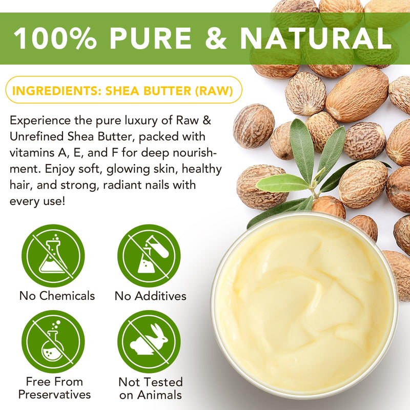 Raw Shea Butter Organic, Shea Butter for Body, Face & Hair Care, Pure & Unrefined Deep Moisturizing Natural Skin Hydration, Softening & Nourishing, Enriched with Vitamins A, E & F, 7.8 OZ