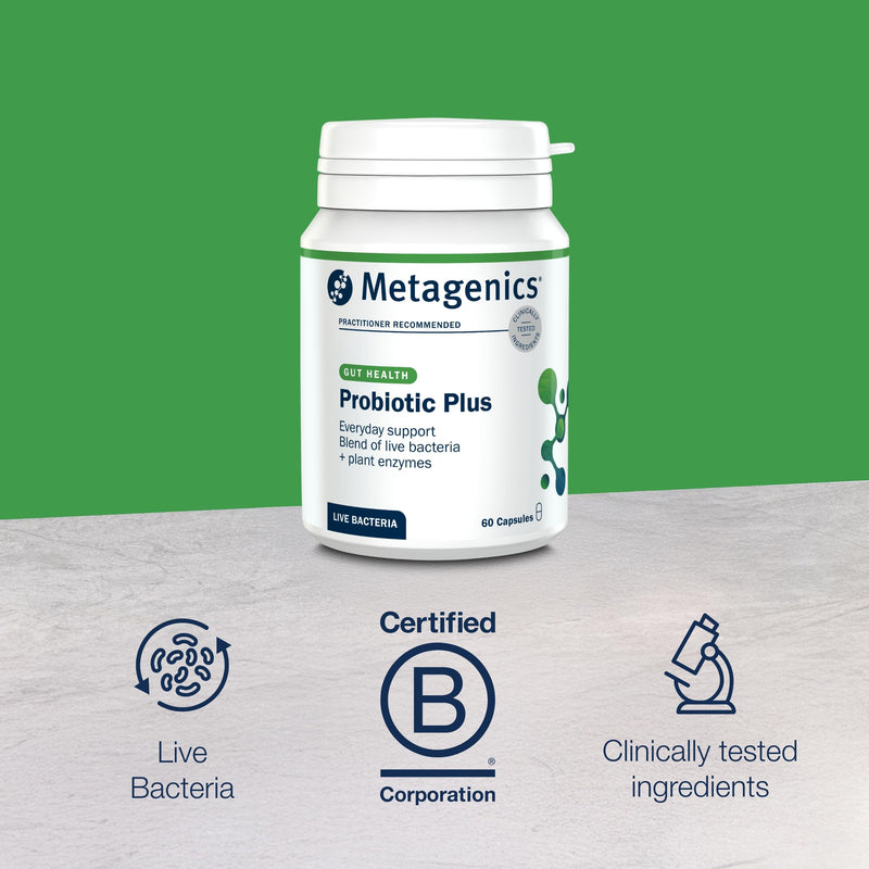 Metagenics - Probiotic Plus - with Live Bacteria - Blend of 7 Bacterial Strains & Plant Enzymes for Digestive Health - 60 Capsules