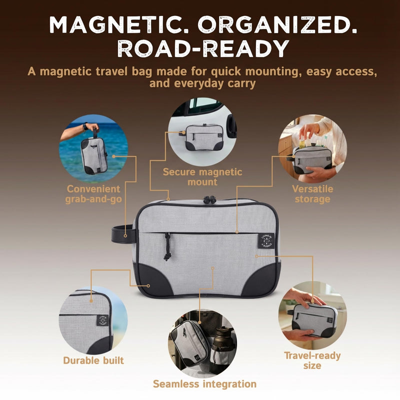 Living in a Bubble Premium Magnetic Bag. Durable Cordura Fabric Travel-Ready Toiletry Pouch for Camping, Traveling, Hiking, Family Trip (Gray) Gray