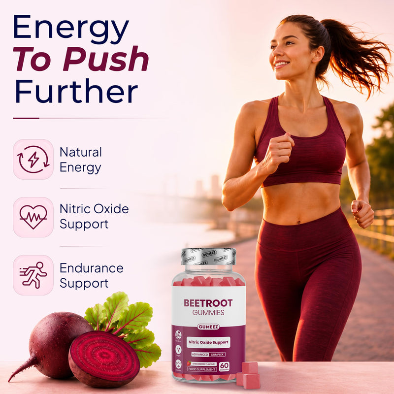 Beetroot Gummies 1500mg – Nitric Oxide & Blood Pressure Support with Grape Seed Extract & Vitamin B12 – Vegan Beetroot Supplement for Energy & Circulation – Strawberry Flavour – 30 Day Supply