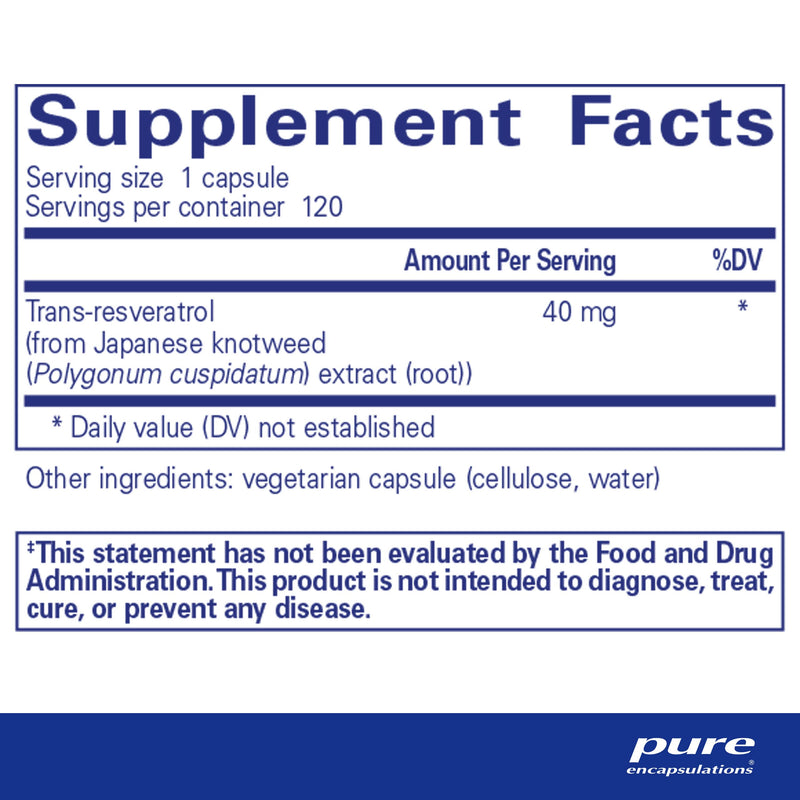 [Australia] - Pure Encapsulations Resveratrol - Cardiovascular, Cellular Health & Memory Support* - 40 mg Trans-Resveratrol - Antioxidants Supplement - Gluten Free & Non-GMO - 120 Capsules 120 Count (Pack of 1) 