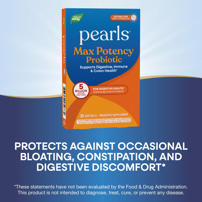 Nature's Way Probiotic Pearls Max Potency Softgels, 5 Billion CFU, 30 ct | Daily Probiotic for Women and Men, Supports Digestive, Immune, Colon Health*, with Lactobacilli and Bifidobacteria strains 30 Count (Pack of 1)