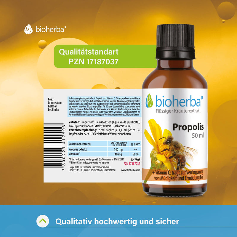 [Australia] - BIOHERBA Propolis drops, pure propolis extract, tincture 50 ml without alcohol with vitamin C - strengthens resistance, reduces fatigue, ideal for the immune system, natural & pure PZN 17187037 1 piece 