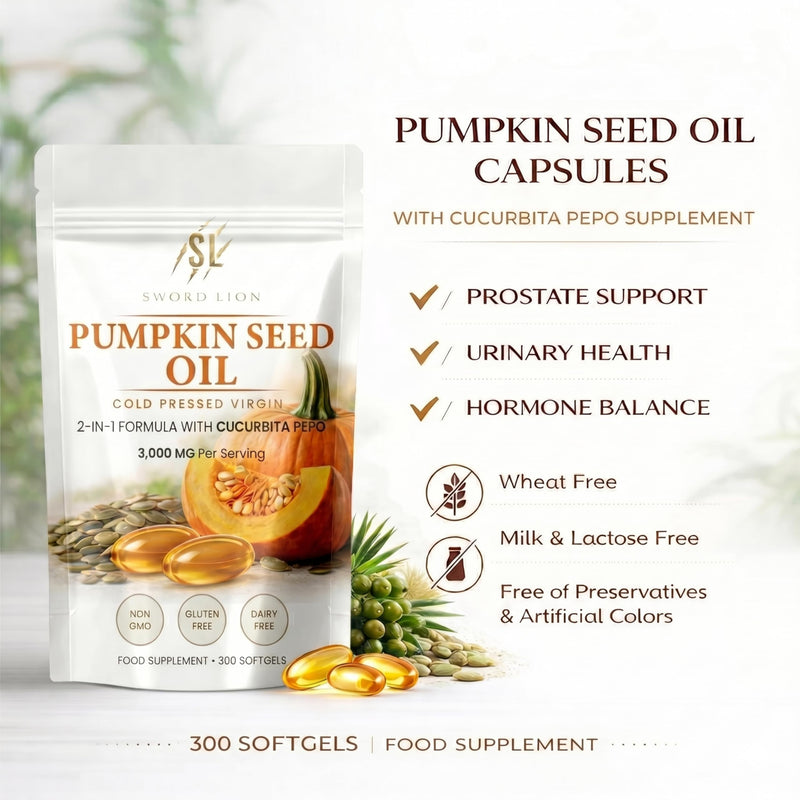 Premium Pumpkin Seed Oil 300 Softgels - EU Sourced Made in UK 3000mg - Cold Pressed Virgin Oil, GMP Certified, Non-GMO, Essential Fatty Acids Phytosterols, Bladder & Prostate Support Omega Rich