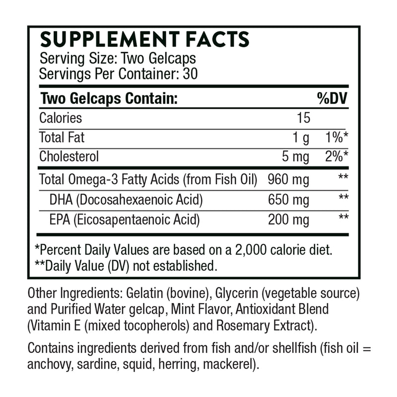 [Australia] - THORNE Prenatal DHA - 650 mg DHA and 200 mg of EPA - Supports Baby’s Brain and Nervous System Development from Pregnancy to Nursing - 60 Capsules 