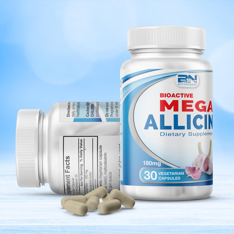 [Australia] - 100% Pure Stabilized Allicin from Garlic, Odor-Controlled by Mega Allicin | 180,000mcg (180mg) Vegetarian (vCAPS) Non-GMO, Gluten-Free | Derived from Allium Sativum (30 Count) 47 Count (Pack of 1) 