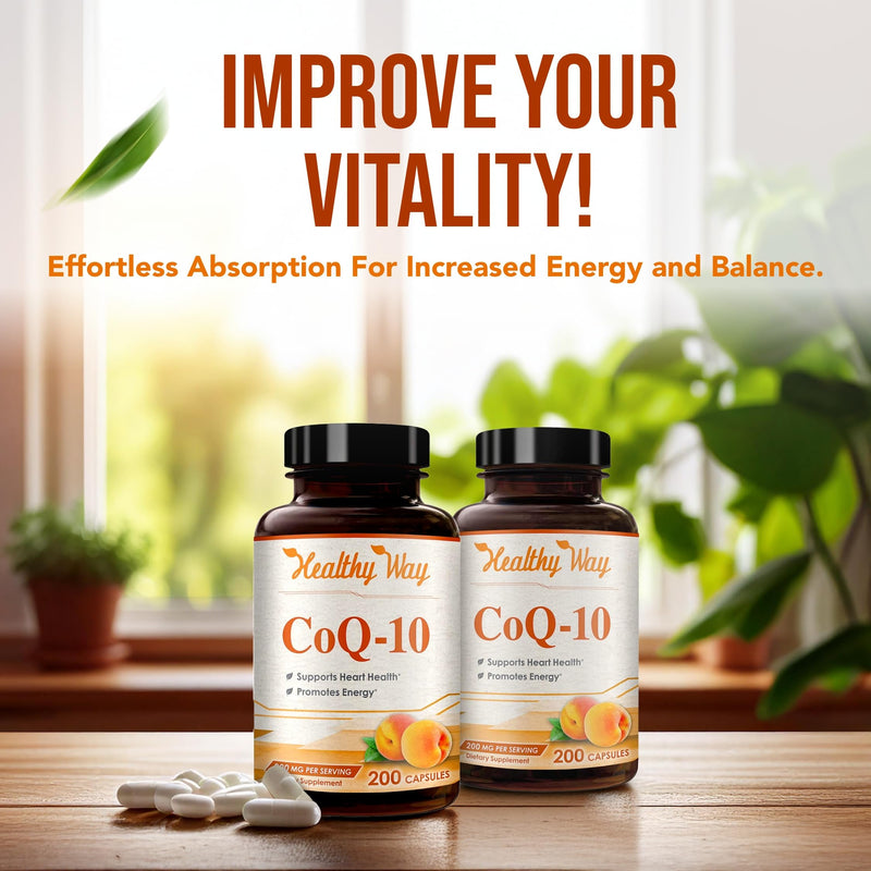 Coenzyme Q10 200mg CoQ10 Supplement - Once Daily Coq 10 200mg Powder Capsules for Healthy Heart Antioxidant and Energy Support - Non-GMO Quick Absorption Ubiquinone Q10 Coenzyme (400 Servings) 200 Count (Pack of 2)