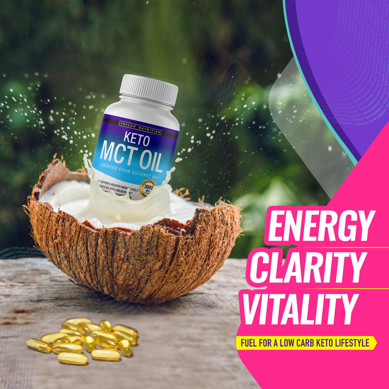 [Australia] - Toplux Keto MCT Oil Capsules - 3000mg Natural Pure Coconut Oil Extract Pills, Source of Energy, Easy to Digest for Men Women, 90 Softgels, Supplement Two 
