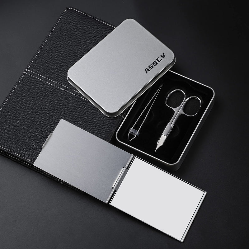 Professional Eyebrow Tweezers With Scissors & Mirror-For Precise Facial Hair Trimming and Removal-Stainless Steel Eyebrow Tweezers Set For Women & Men