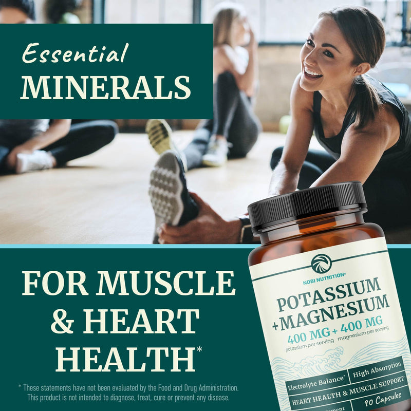 [Australia] - Potassium Magnesium Supplement | High Strength Electrolyte Balance for Heart Health & Muscle Support | 400 MG Potassium + 400 MG Magnesium | Energy, Bone Health, Sleep & Mood Support | 90 Ct. 