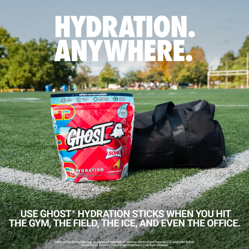 [Australia] - GHOST Hydration Packets, Sonic Cherry Limeade, 24 Sticks, Electrolyte Powder - Drink Mix Supplement with Magnesium, Potassium, Calcium, Vitamin C - Vegan Friendly, Free of Soy, Sugar & Gluten Sonic Cherry Limeade (24 Sticks) 