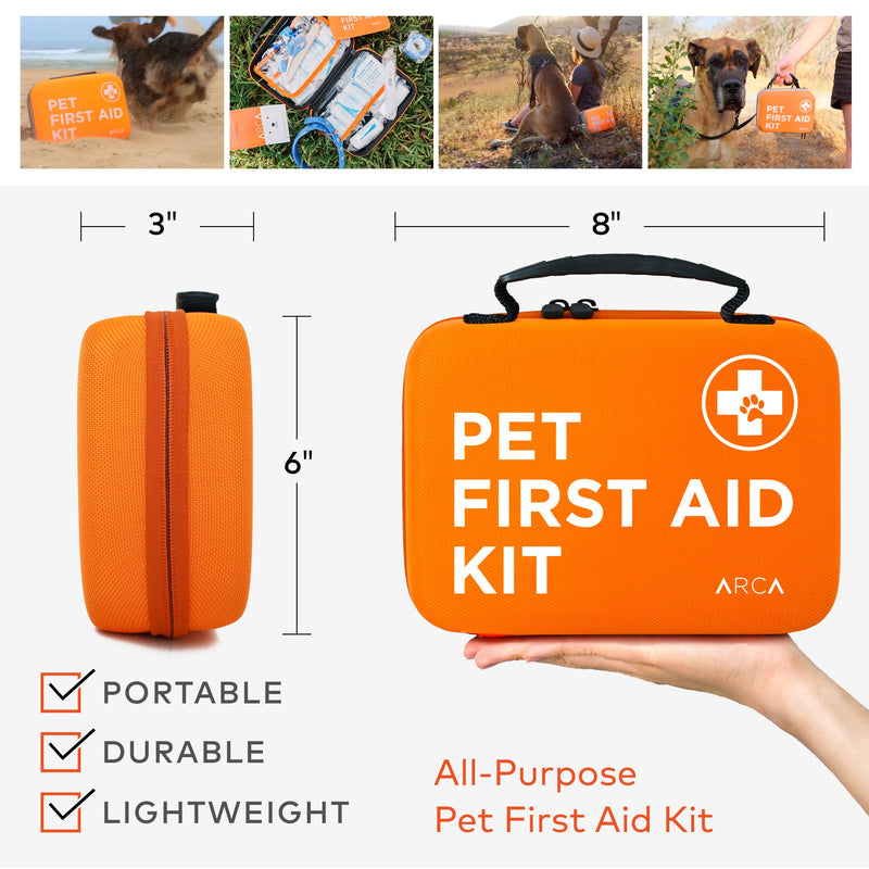 [Australia] - Cat & Dog First Aid Kit for Car - Pet Emergency Kit for Home Office Travel – Dog Camping Essentials with Digital Thermometer, Muzzle & Mini First Aid Pouch Neon Orange 