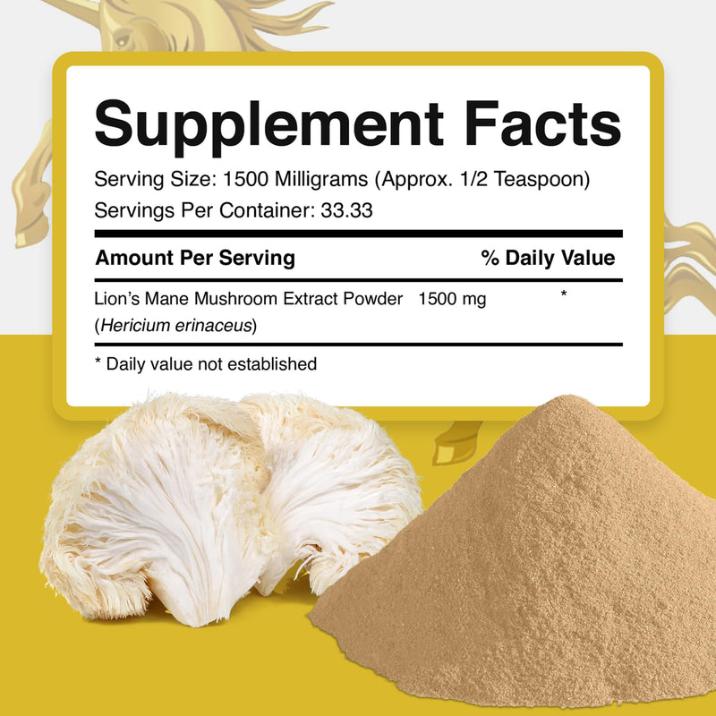 Addictive Wellness Lions Mane Supplement Powder, Premium Quality Lions Mane Mushroom Powder Dual-Extract Nootropic, Sugar Free, Vegan & Paleo Lion's Mane Mushroom Supplement - 1500 mg 50 g (Pack of 1)