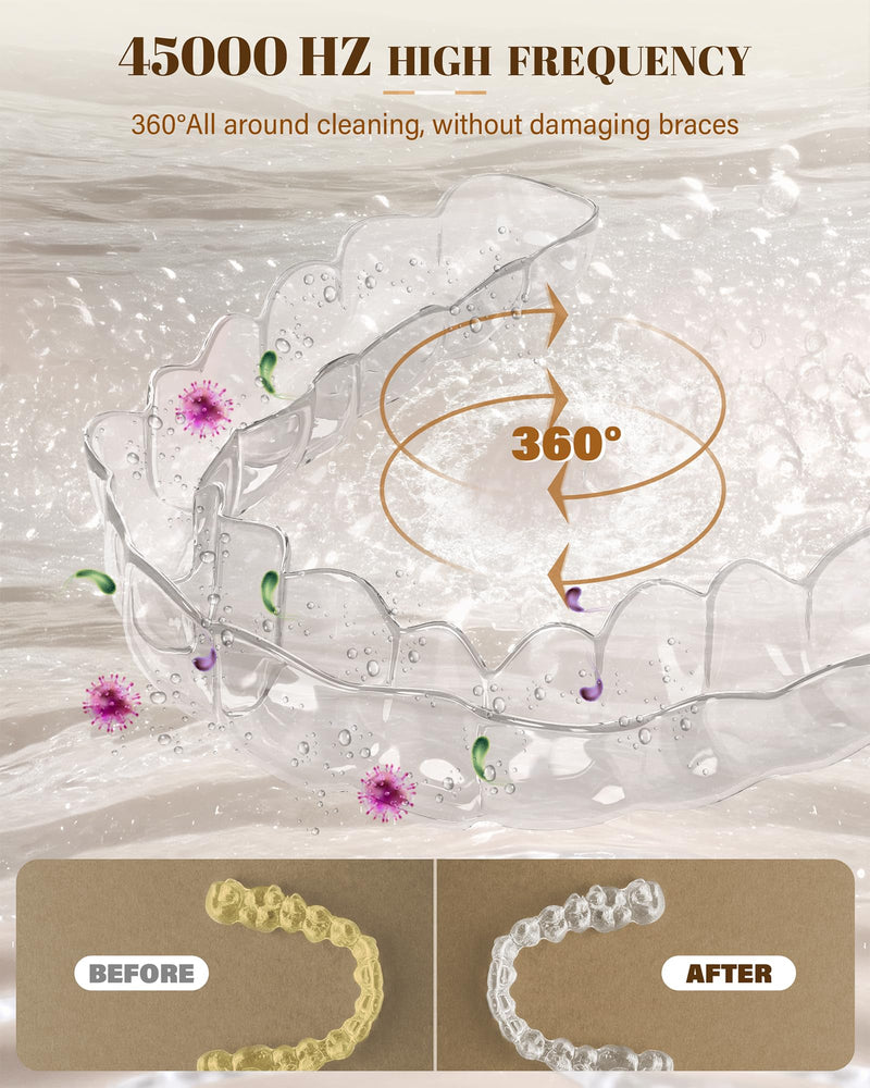 [Australia] - Ultrasonic Retainer Cleaner, 200ML Denture Cleaner for Mouthguard, Aligner and All Dental Appliance with 4 Digital Timer, 45kHz Diamond Cleaner for Rings Jewelry Cleaning, with Cleaning Basket 