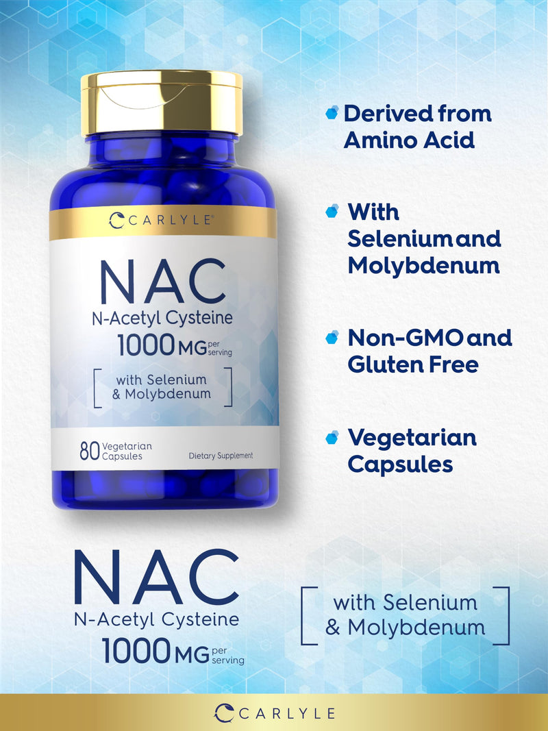 [Australia] - Carlyle NAC Supplement N-Acetyl Cysteine | 1000 mg | 80 Capsules | with Selenium & Molybdenum | Vegetarian, Non-GMO & Gluten Free 