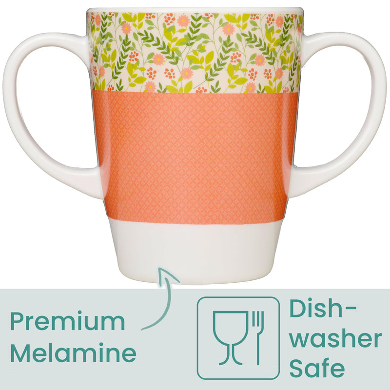[Australia] - Two Handled Melamine Mug - 400ml/14oz Capacity - Lightweight (126g) - Mobility Aid for Elderly, Dementia, Weak Grip, Shaky Hands, Tremors, Arthritis, Alzheimer's & Parkinson’s (Peach) Peach 