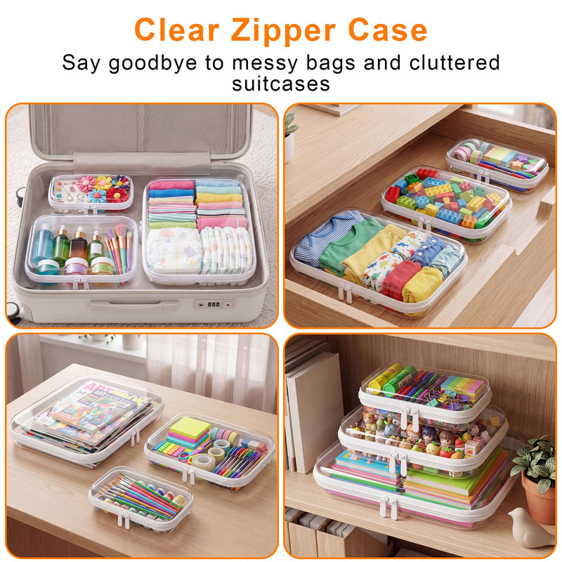 Clear Hard Shell Storage Bag 3 Pcs Waterproof PET Travel Cosmetic Organizer | Multi-size Plastic Zipper Pouch Crush-proof Makeup Box Fits Cosmetics,Toiletries for Travel,Home,Outdoors