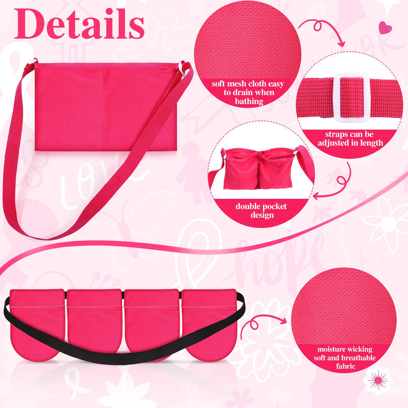 [Australia] - Mastectomy Drainage Holder with 4 Pouch Shower Bag Adjustable Drain Holder After Tummy Tuck Quick Dry Stretchy Handy for Mastectomy Recovery Breast Augmentation Reduction for Patient Care Kit (Pink) Pink 