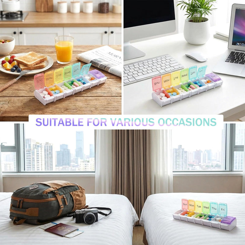 Weekly Pill Organizer,7 Day Pill Box with Push Buttons–Medicine Pill Case for Travel,Daily Vitamin Container,Medication&Supplement Holder,Cute Pill Organizer