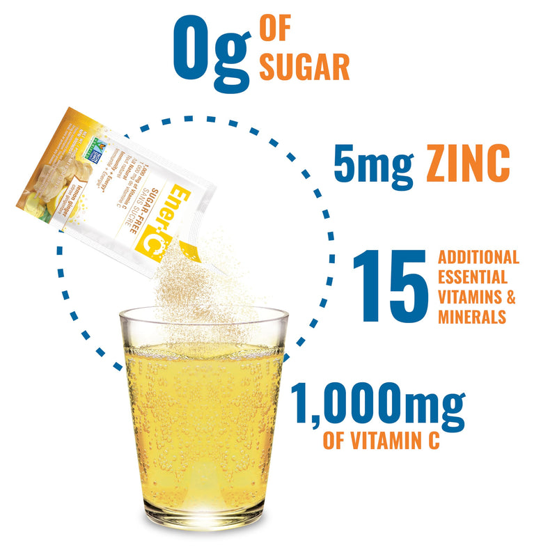 Ener-C Sugar Free Multivitamin Drink Mix - Lemon Ginger, 60 Count | Vitamin Powder for Water, Electrolytes Powder No Sugar, Hydration Boost Packets, Zero Sugar, Vitamin C & B12 Sugar Free Lemon Ginger 9.2 Ounce (Pack of 2)