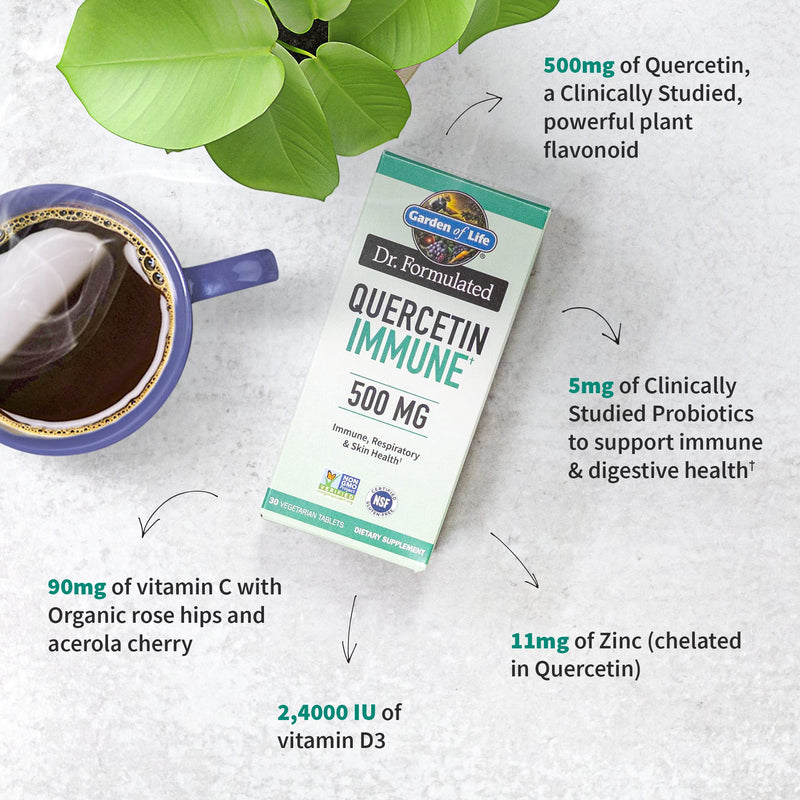 [Australia] - Garden of Life Quercetin Once Daily Immune System Support Supplement with Vitamin C, D & Probiotics – Dr Formulated – Immune Health, Respiratory Health, Skin Health, Gluten Free, Non GMO – 30 tablets 