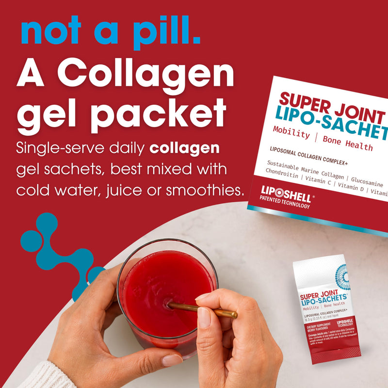 Super Joint Lipo-Sachets Liposomal Collagen Complex Gel Sachets | 30 Single-Serve Liquid Packets, Mobility & Bone Health Support, High Absorption Glucosamine, Chondroitin, Vitamin C, D & E