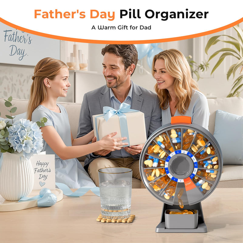 Daviky Daily Pill Dispenser, Large Capacity 14-Day Pill Organizer Box | Push Button Dispensing, Easy Open, Wall-Mounted or Standing, 14 Compartments, Senior-Friendly, for Medication & Vitamins Gray