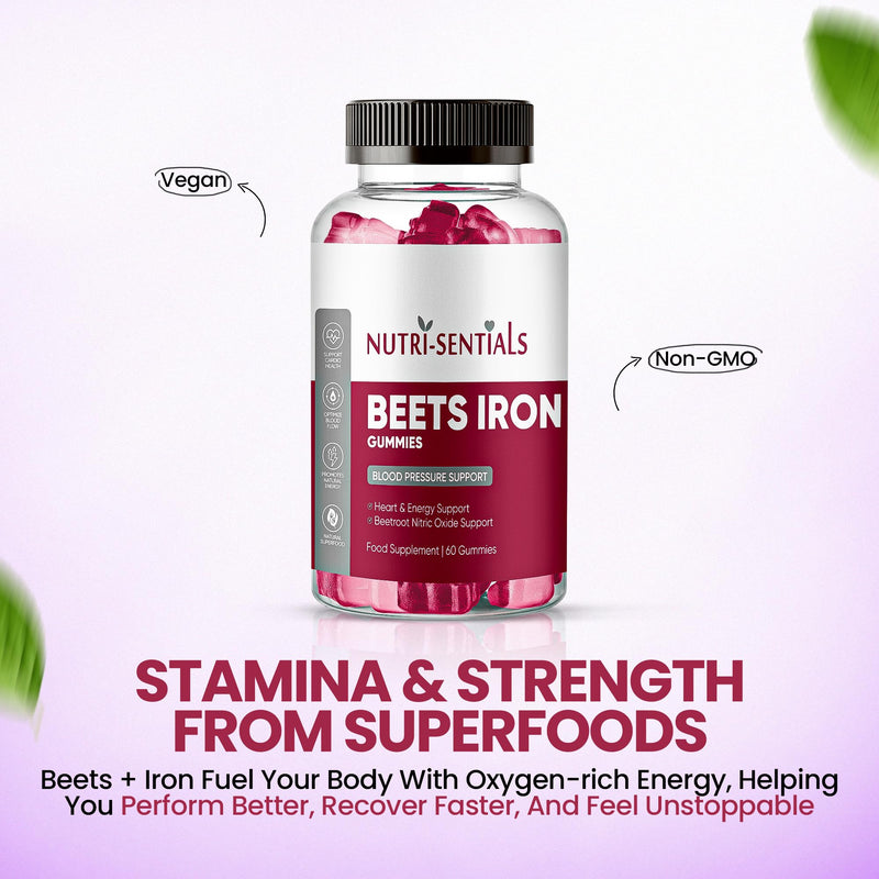 Organic Beet Root Gummies 200mg- Superfood Beets Supplement with Iron for Heart Health & Blood Pressure Support- Nitric Oxide Beets Iron Gummies for Energy & Stamina Boost- Vegan, Non-GMO- 60 Gummy