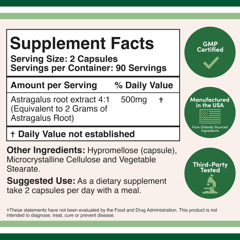 [Australia] - Double Wood Supplements Immune Boosting Astragalus 500mg 180 Capsules - Rich in Flavonoids and Polysaccharides - Non-GMO, Gluten Free, Third Party Tested 