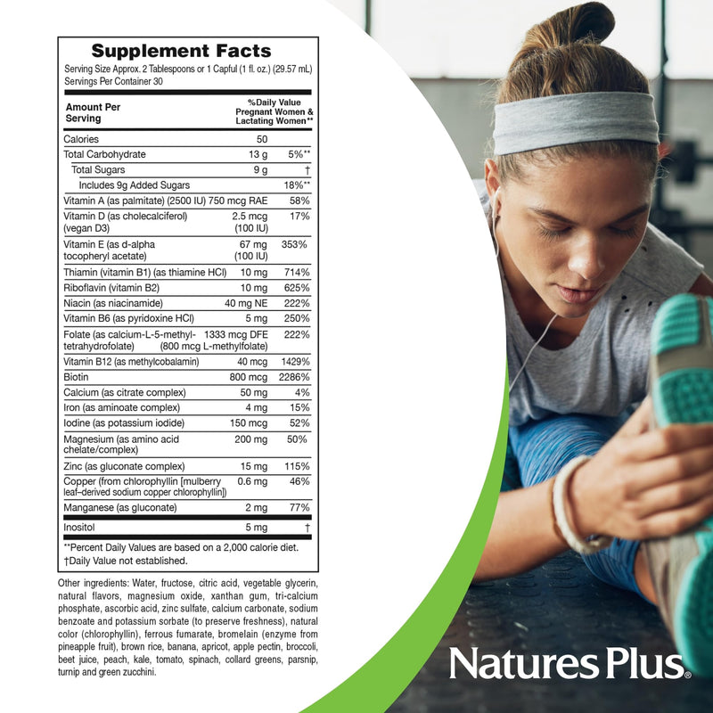 NaturesPlus Source of Life Prenatal Liquid - Tropical Fruit Flavor - 30 fl oz - Multivitamin & Mineral Supplement with Iron - Nutritional Support for Pregnancy - Gluten Free, Vegetarian - 30 Servings